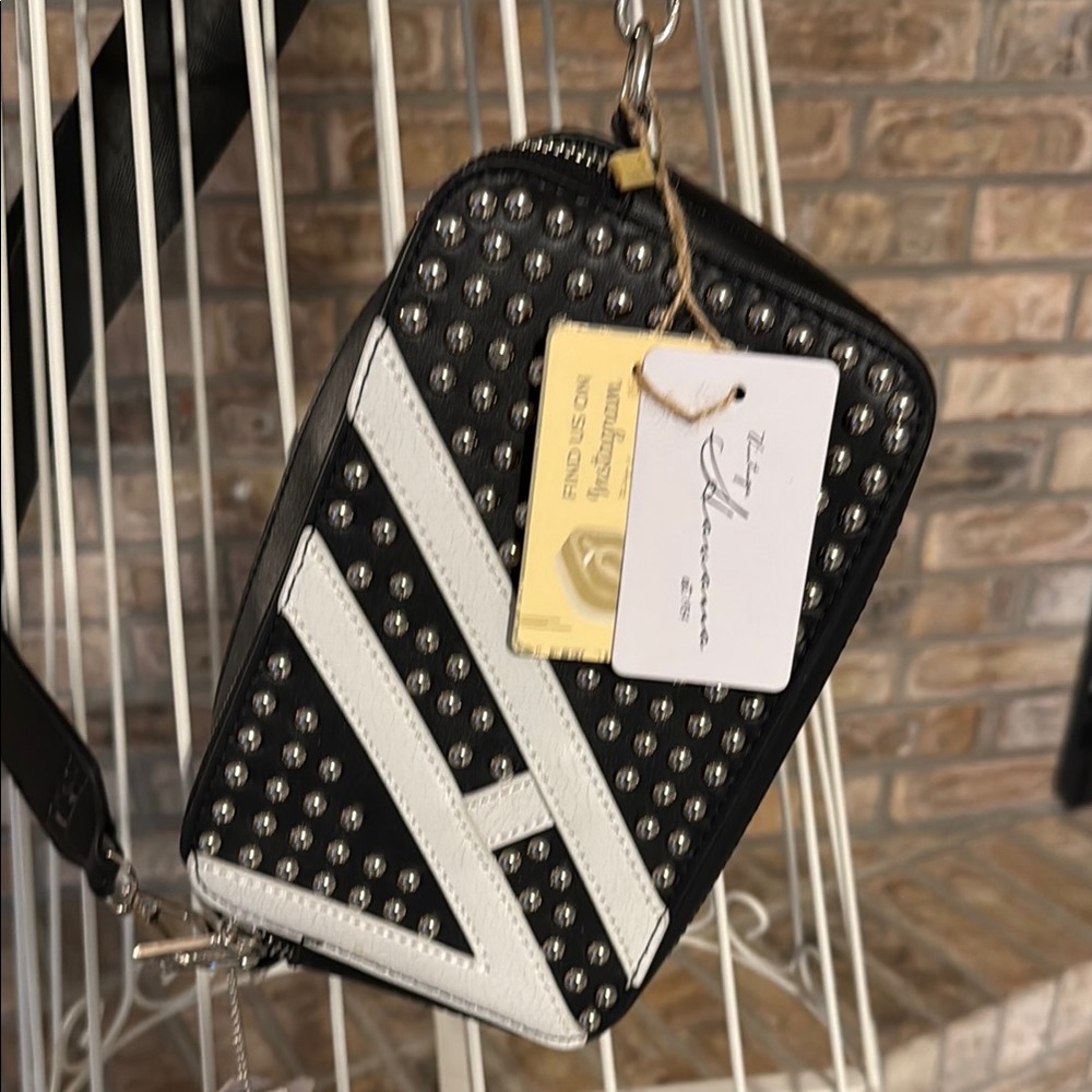 Black and White Studded Crossbody Bag